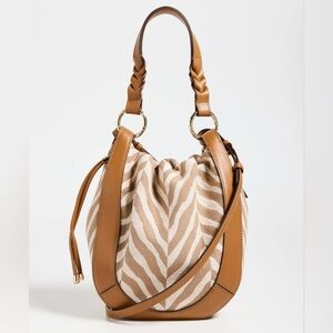 Ulla Johnson Hilma Bucket Bag Italy Leather Natural Zebra Tan Braided Jacquard